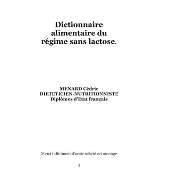 Dictionnaire alimentaire du régime sans lactose