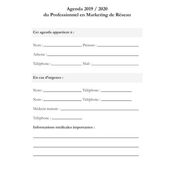 Agenda 2019 2020 du Professionnel en Marketing du Réseau