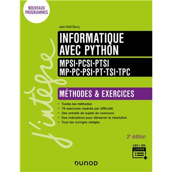 Informatique avec Python - Méthodes et exercices - MPSI-PCSI-PTSI-MP-PC-PSI-PT-TSI-TPC