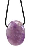 Collier Améthyste Pierre ovale percée Cordon noir