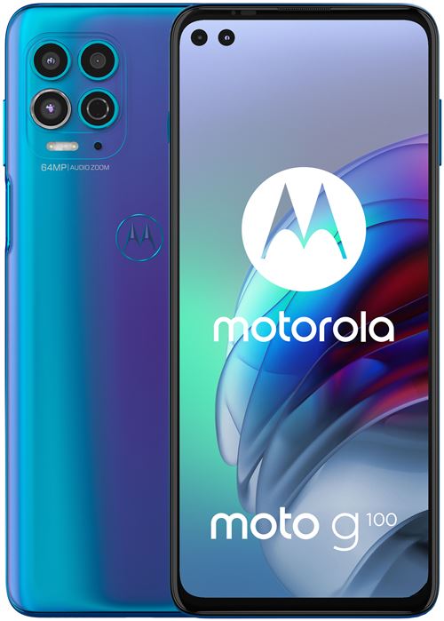 Motorola Moto G100 - 5G Smartphone - Double Sim - Ram 8 Go / Mémoire Interne 128Go - Microsd Slot - Écran LCD - 6.7" - 2520 X 1080 Pixels (90 Hz) - 3 X Caméras Arrière 64 Mp, 16 Mp, 2 Mp - 2X Front Cameras 16 Mp, 8 Mp - Océan Iridescent