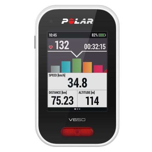 Compteur GPS de velo Polar V650 HR Blanc et noir