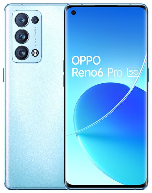 OPPO Reno6 Pro 5G - 5G smartphone - double SIM - RAM 12 Go / Mémoire interne 256 Go - écran OEL - 6.55 - 2400 x 1080 pixels (90 Hz) - 3 x caméras arrière 50 MP, 16 MP, 13 MP, 2 MP - front camera 32 MP - bleu polaire