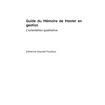 Guide du Mémoire de Master en gestion