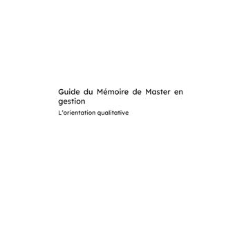 Guide du Mémoire de Master en gestion