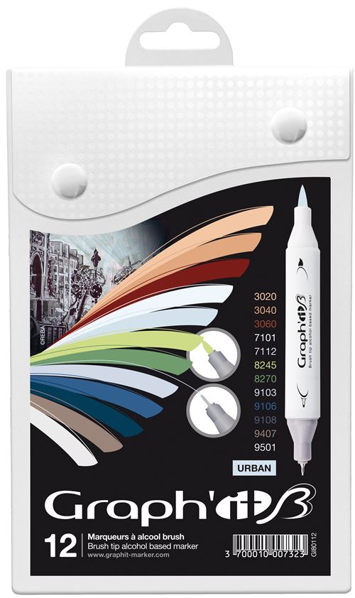 GRAPH'IT BRUSH & EXTRA FINE SET 12 MARQUEURS - URBAN