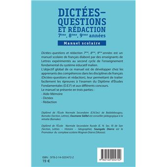 Dictées - questions et rédaction 7ème, 8ème, 9ème années