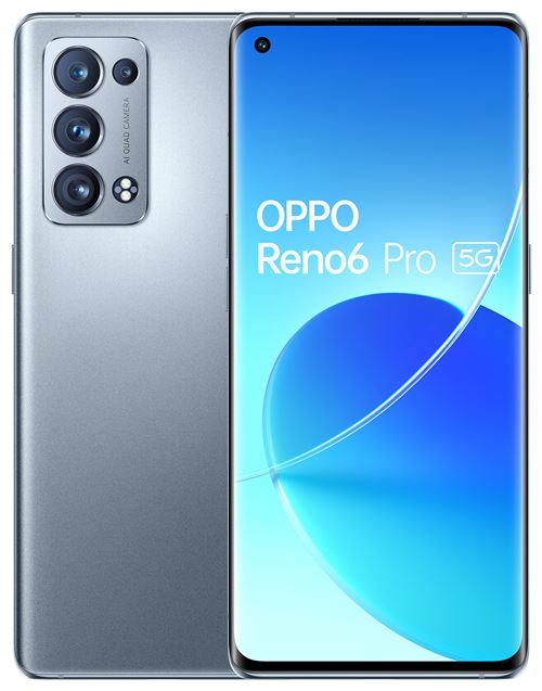 OPPO Reno6 Pro 5G - 5G smartphone - double SIM - RAM 12 Go / Mémoire interne 256 Go - écran OEL - 6.55 - 2400 x 1080 pixels (90 Hz) - 3 x caméras arrière 50 MP, 16 MP, 13 MP, 2 MP - front camera 32 MP - gris lunaire