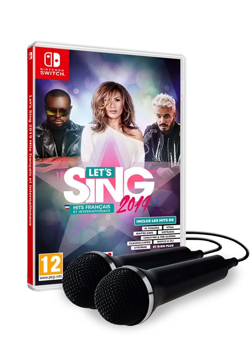 Pochette avant du jeu Let's Sing 2019 Hits français et internationaux Nintendo Switch + 2 micros