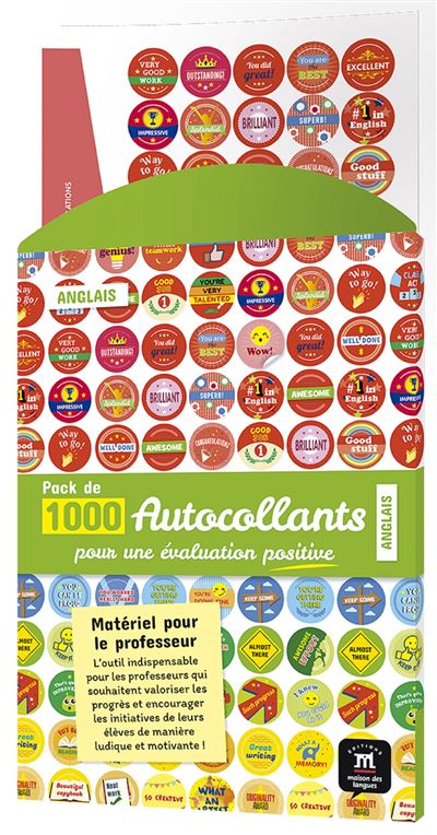 Pack de 1000 autocollants Anglais pour une évaluation positive