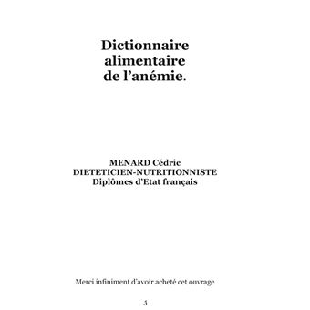 Dictionnaire alimentaire de l'anémie