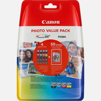 CANON CLI-526 PHOTO VALUE PACK BLACK+COLOUR + A6 50SH - 1