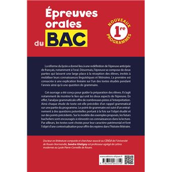 Français. Première. Epreuves orales du Bac