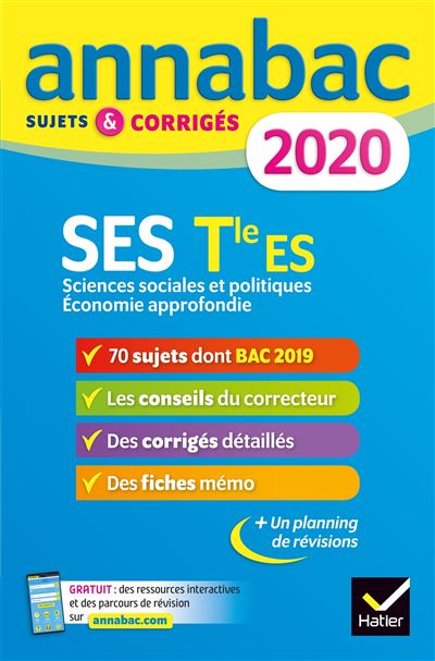 Annales Annabac 2020 SES Tle ES Sp cifique Sp cialit s Sujets Et 