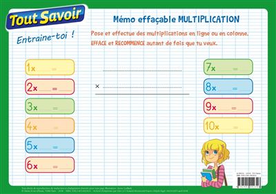 Memo effacable multiplication