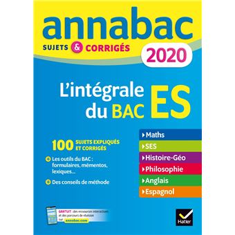 Annales Annabac 2020 L'intégrale bac ES