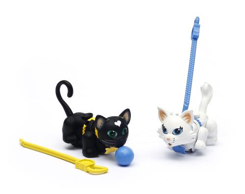 2 Chats Noir et Blanc Persan Pet Parade avec 2 pelotes et 2 laisses