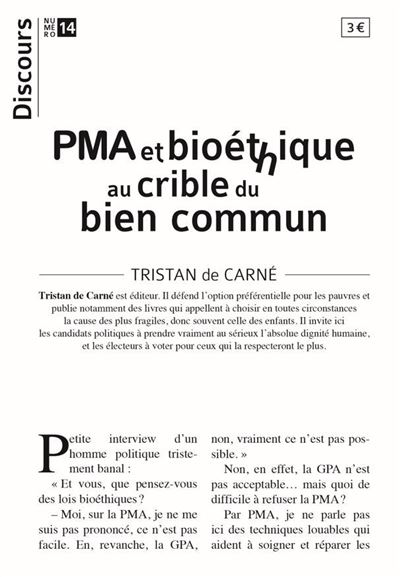 PMA et bioéthique au crible du bien commun - Tristan De Carné - broché