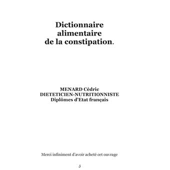 Dictionnaire alimentaire de la constipation