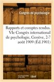 VIe Congrès international de psychologie, Genève, 2-7 août 1909