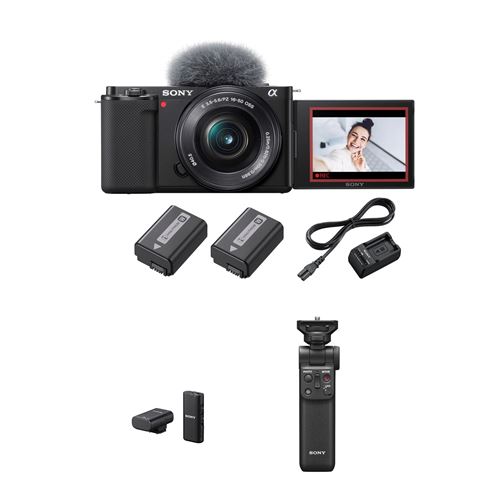Pack Fnac Exclusif Appareil Photo/Vlogging Hybride Sony ZV-E10 + Objectif E 16-50mm + 2nd batterie + Chargeur de batterie + Microphone sans fil ECM-W2BT Noir + Poignet d'alimentation Bluetooth GP-VPT2BT Noir