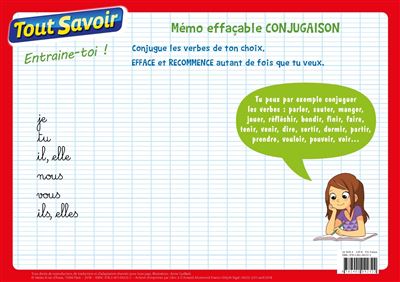 Memo effacable conjugaison cycle 2 cp-ce1-ce2
