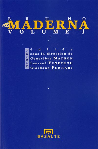 A bruno maderna, vol 1 -  Collectif - broché