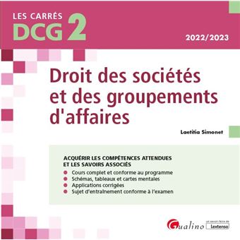 Dcg 2 Droit Des Societes Et Des Groupements D Affaires Cours Et Applications Corrigees 2020 2021 Broche Laetitia Simonet Achat Livre Fnac