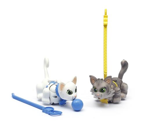 2 Chats Blanc à poils courts et Gris de Sibérie Pet Parade avec 2 pelotes et 2 laisses