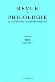 Revue de philologie, de littérature et d'histoire anciennes volume 81