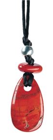 Collier Jaspe Rouge Perle métallique Cordon noir