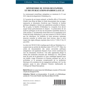 Répertoire du fonds des papiers et des publications d'Abdoulaye Ly