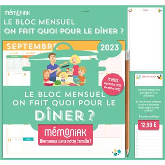 Calendrier 2023 Recettes Bloc Mensuel Organiseur Mémoniak On Fait Quoi Pour Le Diner, Calendrier  Avec Recettes 2023 16 Mois - Broché - Emilie Thuillez, Livre Tous Les  Livres À La Fnac