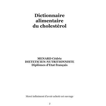 Dictionnaire alimentaire du cholestérol