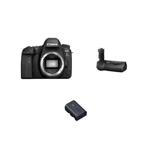 Reflex Canon EOS 6D Mark II Boîtier Nu Noir + Poignée d'alimentation BG-E21 pour EOS 6D Mark II + Batterie Canon LP-E6NH pour Appareil Photo Hybride EOS R5 et EOS R6