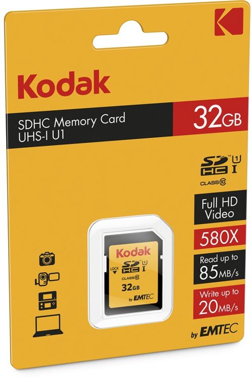 Kodak - Carte mémoire flash - 32 Go - UHS-I U1 / Class10 - 580x - SDHC UHS-I