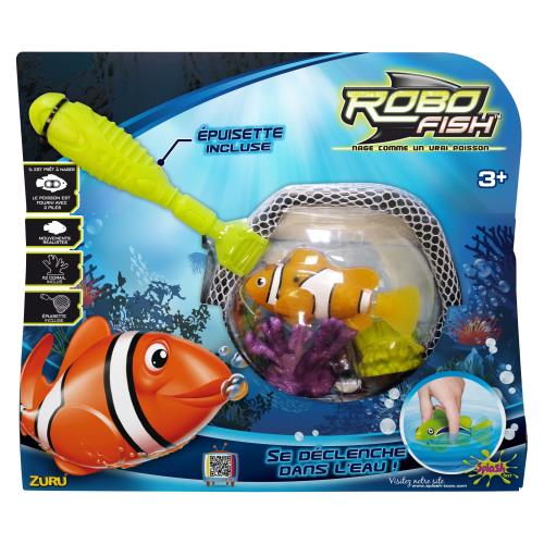 Kit déco 1 Robo Fish avec 2 accessoires corail et Epuisette Splash Toys
