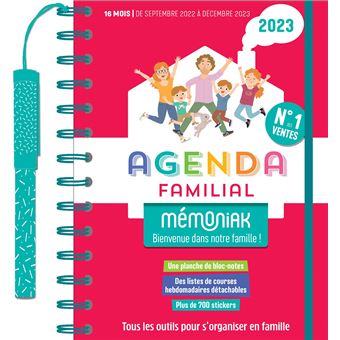 AGENDA FAMILIAL FAMILLE NOMBREUSE MEMONIAK 2024 AVEC MARIE ALIX JEANSON,  SEPT. 2023-DEC. 2024