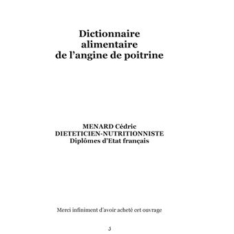 Dictionnaire alimentaire de l'angine de poitrine