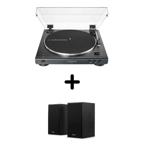 Platine vinyle Audio-Technica AT-LP60XBTBK Noir + Enceintes amplifiées Bluetooth Klipsch R-41PM Noir vendues par paire