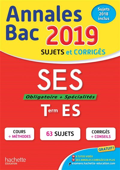 Annales Bac 2019 SES Terminale ES Sujets Et Corrigés - Broché - David ...