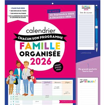 Calendrier Chacun son programme Famille organisée 2026