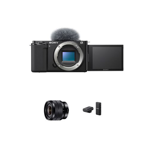 Appareil Photo/Vlogging Hybride Sony ZV-E10 Boîtier Nu + Objectif Hybride E 10-18 mm f/4 OSS Noir + Microphone sans fil ECM-W2BT Noir