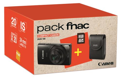 Pack Fnac Compact Canon Ixus 180 Noir + Etui + Carte SD 8Go