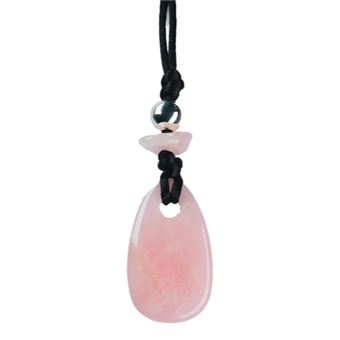 Collier Quartz Rose Perle métallique Cordon noir