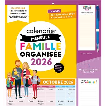 Calendrier mensuel Famille organisée 2026