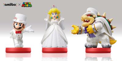 Pack de 3 Figurines Amiibo Bowser + Mario + Peach Tenue de mariage