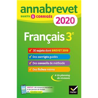 Annales du brevet Annabrevet 2020 Français 3e