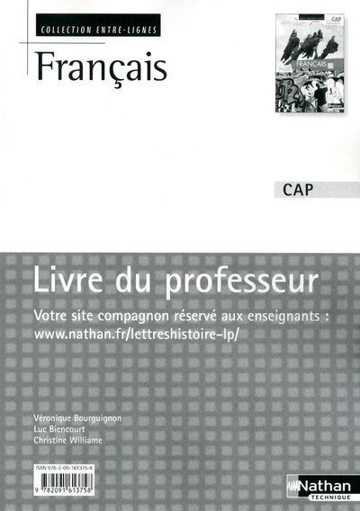 Français CAP Entre-lignes Livre du professeur - Véronique Bourguignon - broché