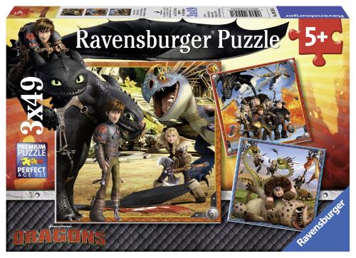 3 puzzles 49 pièces Dragons 2 Le monde des dragons Ravensburger